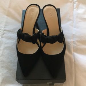 Jcrew suede tie slide heel in black